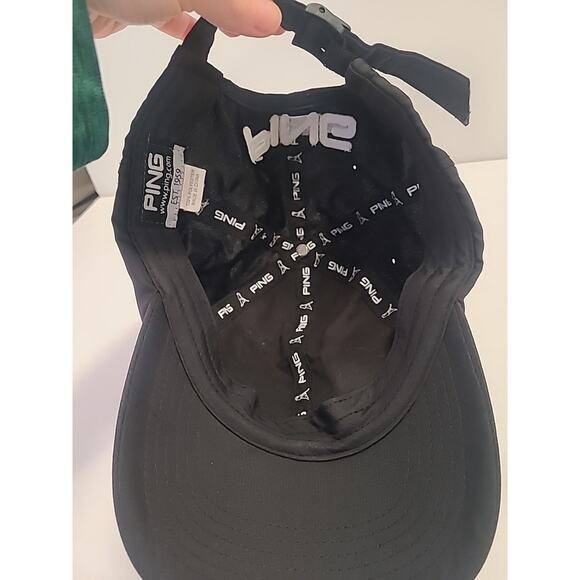 Ping Golf Hat Cap Polyester Black Embroidered Logo Adjustable Strap Lightweight - Picture 11 of 11